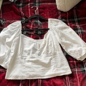 Abercrombie & Fitch White Crop Blouse with Puffed 3/4 Sleeves
